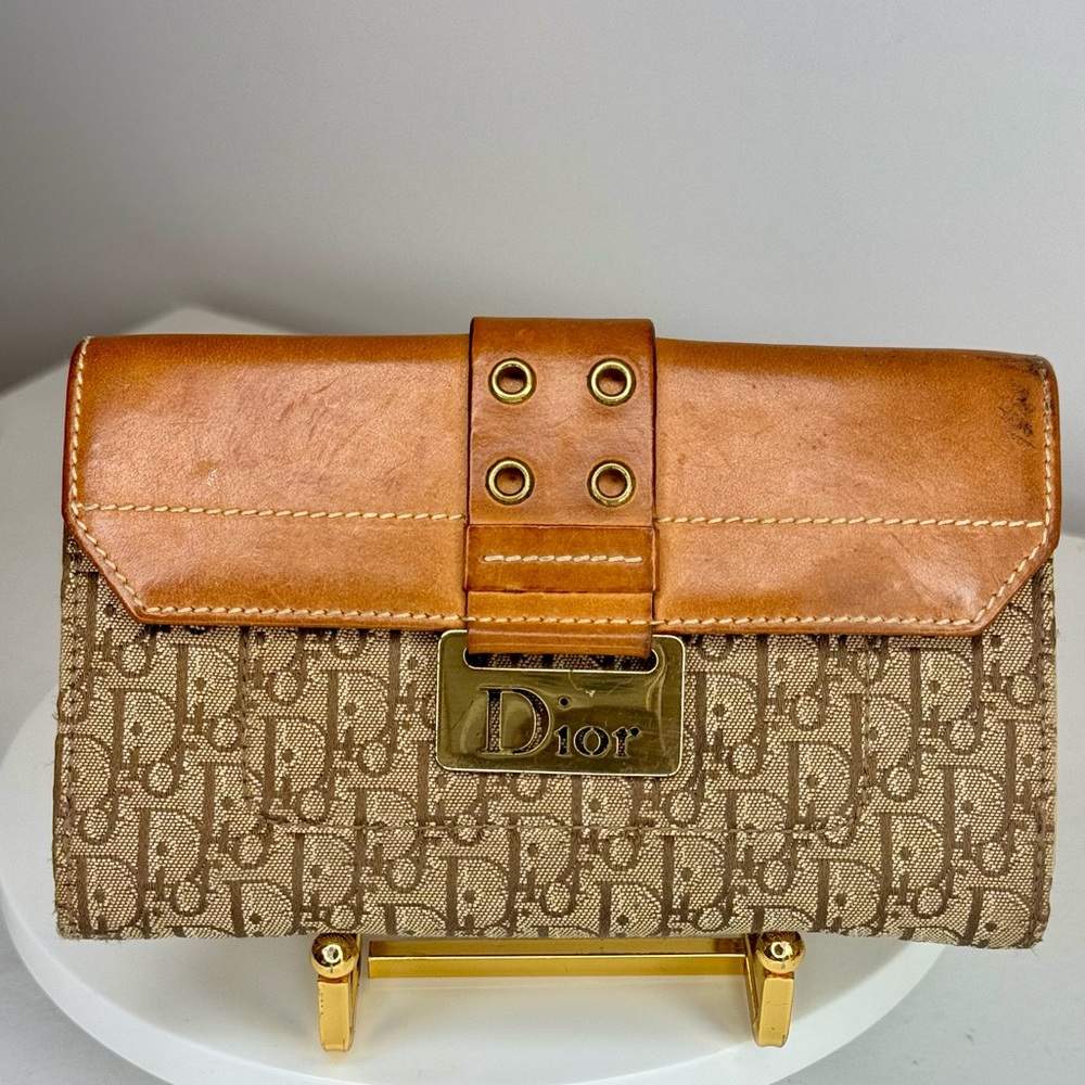 Christian Dior Wallet Long Trotter Canvas Leather Bifold
